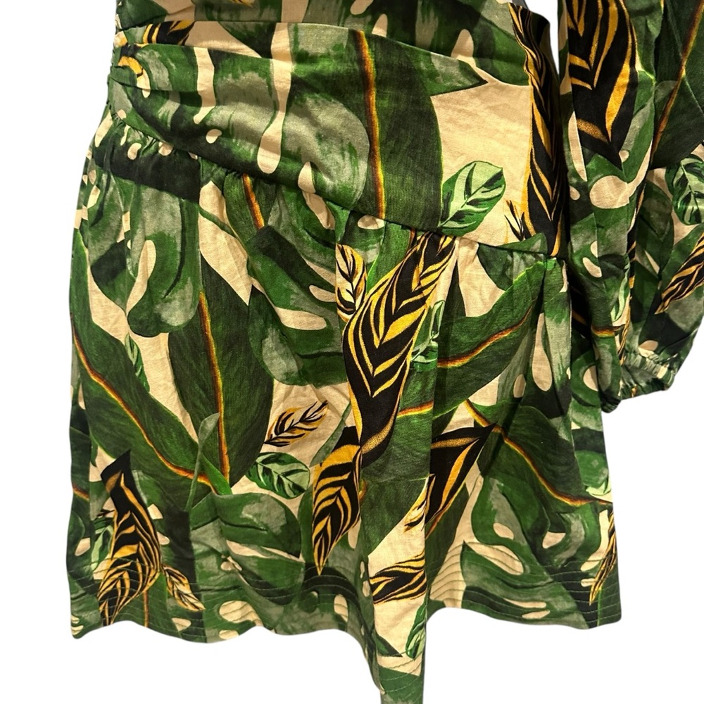 Farm Rio Tropical Leaves One Shoulder Mini Dress Green Large New with Tags - Picture 8 of 16